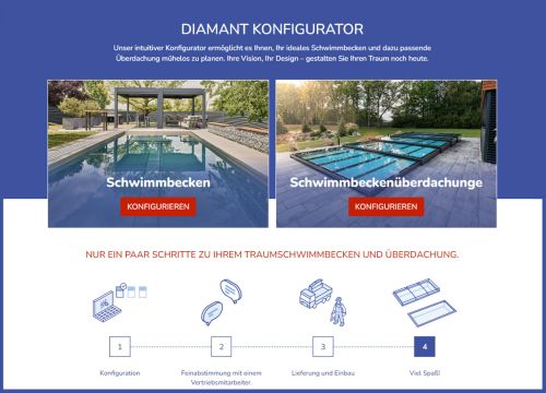 Neuer Pool- und Überdachungskonfigurator von Diamant: schnell und einfach zu maßgeschneiderten Lösungen